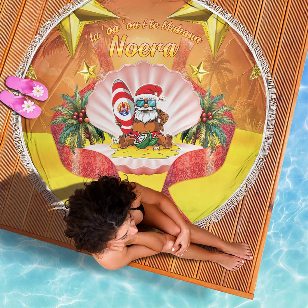 French Polynesia Christmas Beach Blanket Seashell Santa Beach Vibes - Polynesian Pride