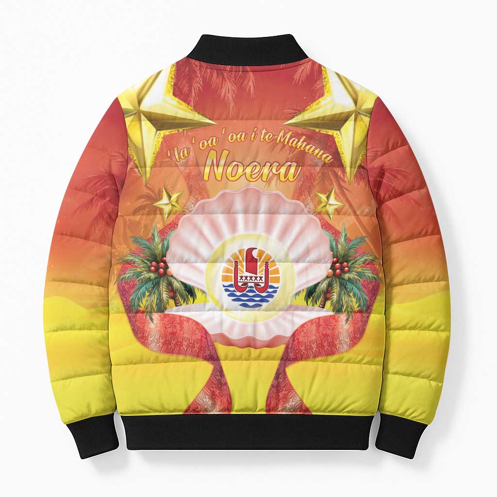 French Polynesia Christmas Bomber Puffer Jacket Seashell Santa Beach Vibes - Polynesian Pride