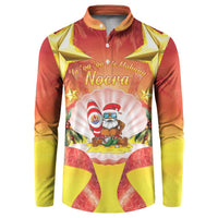 French Polynesia Christmas Button Sweatshirt Seashell Santa Beach Vibes - Polynesian Pride