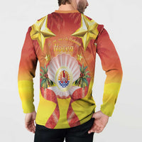 French Polynesia Christmas Button Sweatshirt Seashell Santa Beach Vibes - Polynesian Pride