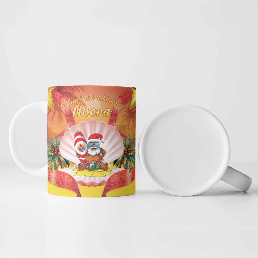 French Polynesia Christmas Ceramic Mug Seashell Santa Beach Vibes - Polynesian Pride