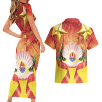 French Polynesia Christmas Couples Matching Short Sleeve Bodycon Dress and Hawaiian Shirt Seashell Santa Beach Vibes - Polynesian Pride
