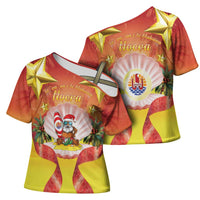 French Polynesia Christmas Cross Shoulder Shirt Seashell Santa Beach Vibes - Polynesian Pride
