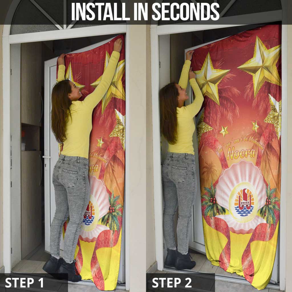 French Polynesia Christmas Door Cover Seashell Santa Beach Vibes - Polynesian Pride