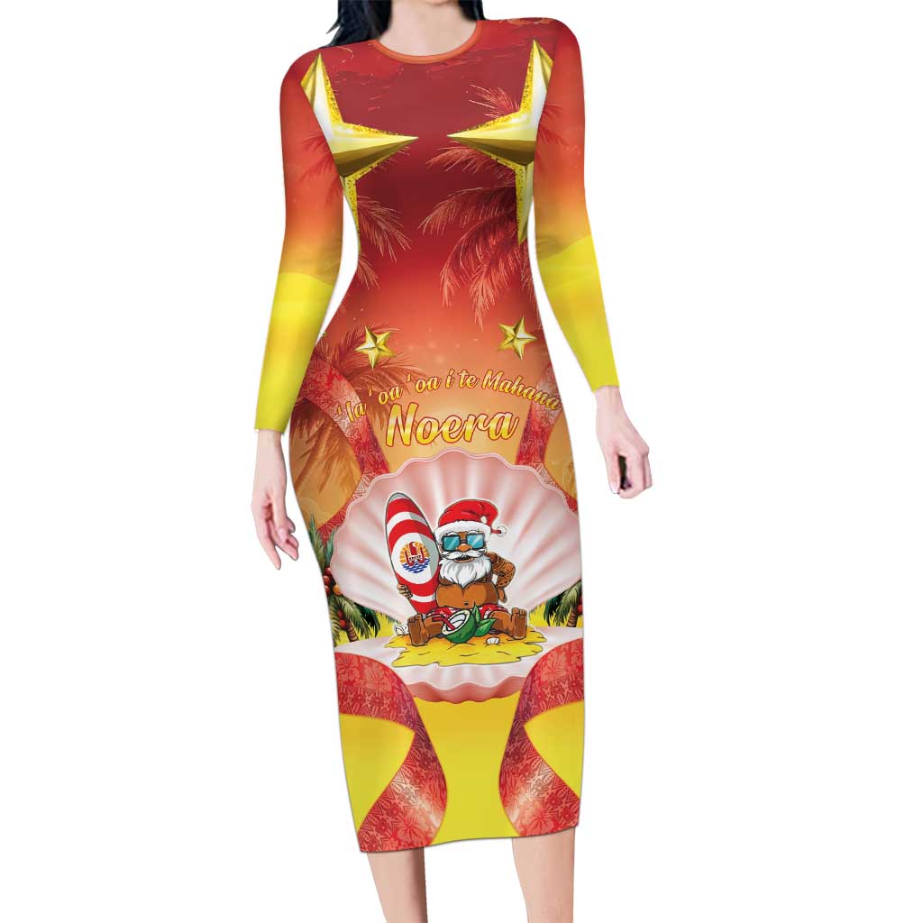 French Polynesia Christmas Family Matching Long Sleeve Bodycon Dress and Hawaiian Shirt Seashell Santa Beach Vibes - Polynesian Pride