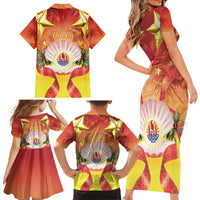 French Polynesia Christmas Family Matching Short Sleeve Bodycon Dress and Hawaiian Shirt Seashell Santa Beach Vibes - Polynesian Pride