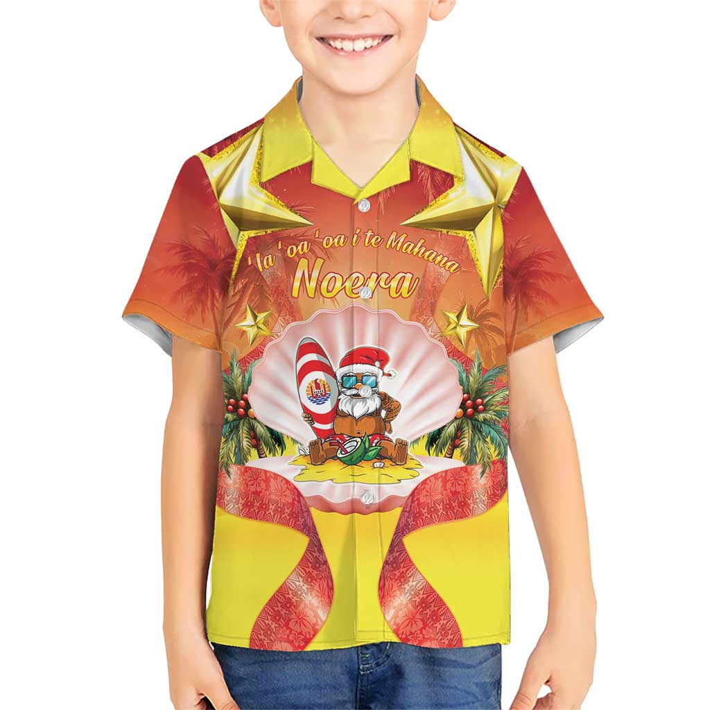 French Polynesia Christmas Kid Hawaiian Shirt Seashell Santa Beach Vibes - Polynesian Pride