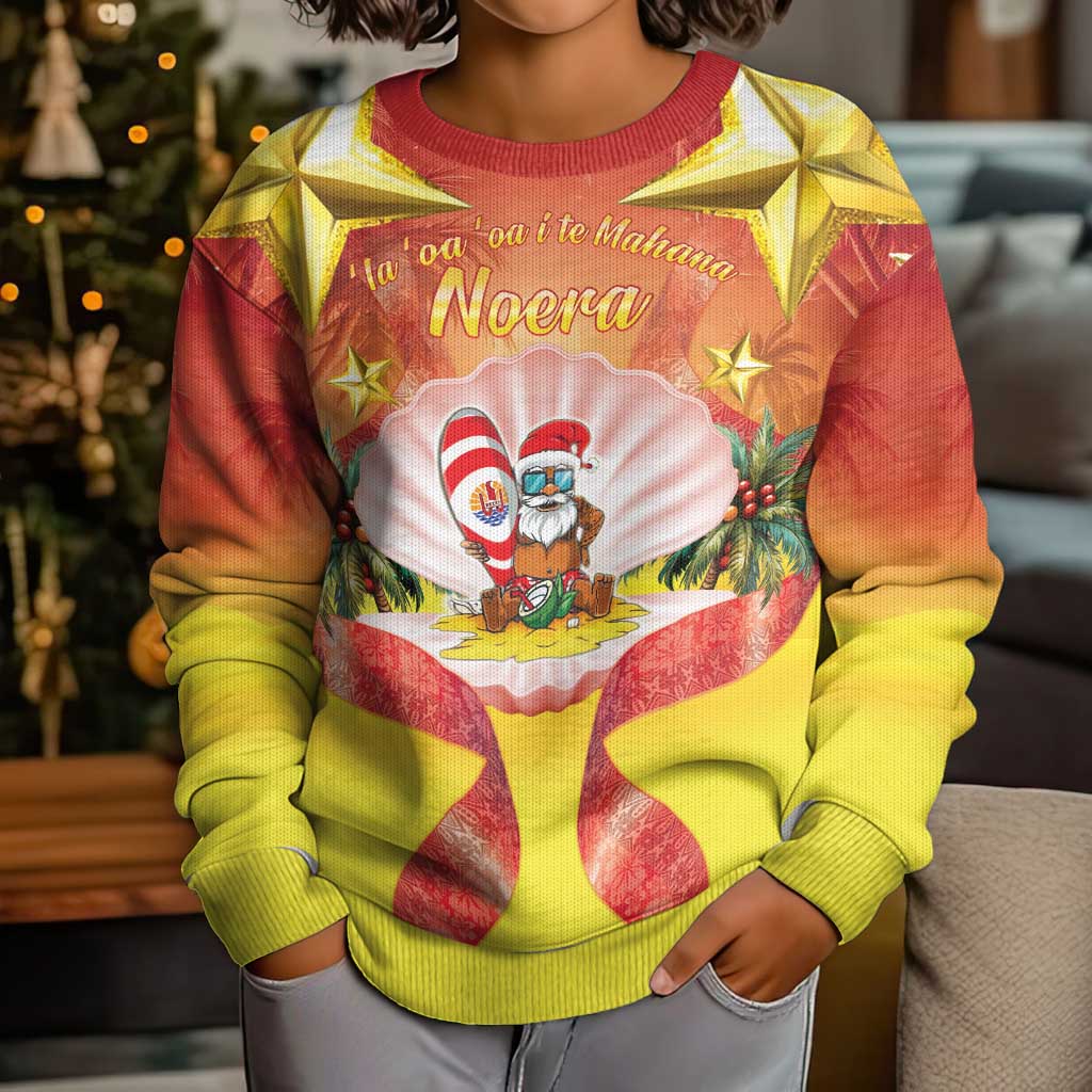 French Polynesia Christmas Kid Ugly Christmas Sweater Seashell Santa Beach Vibes - Polynesian Pride