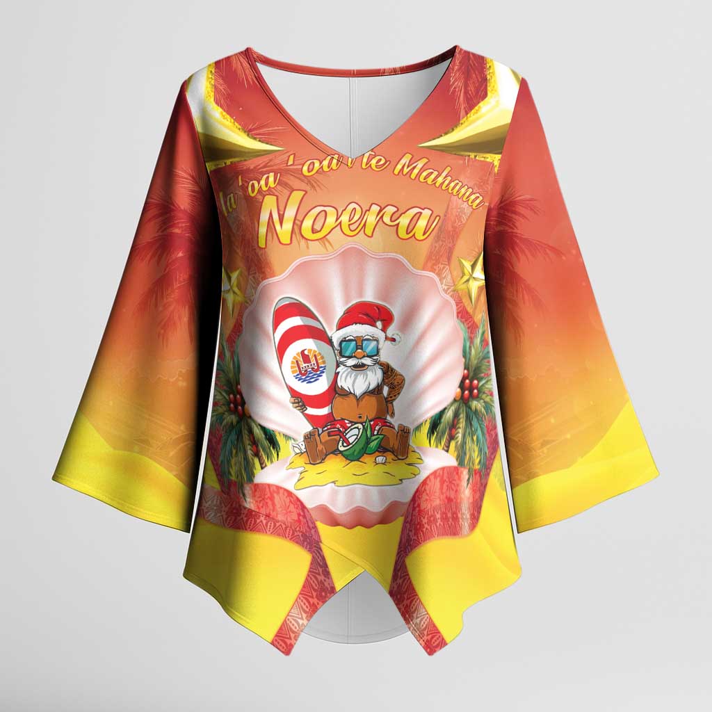 French Polynesia Christmas Kimono Sleeve Blouse Seashell Santa Beach Vibes - Polynesian Pride