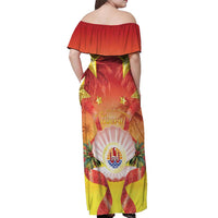 French Polynesia Christmas Off Shoulder Maxi Dress Seashell Santa Beach Vibes - Polynesian Pride