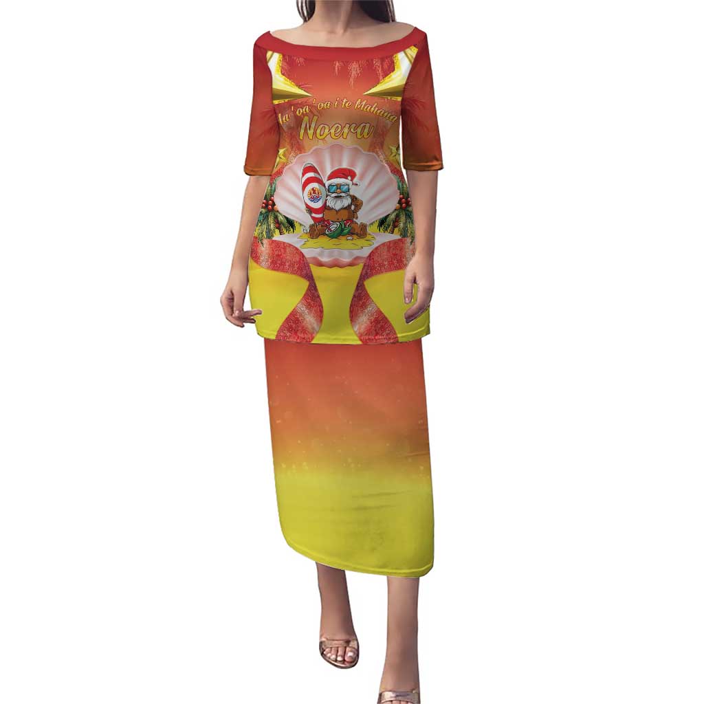 French Polynesia Christmas Puletasi Seashell Santa Beach Vibes - Polynesian Pride