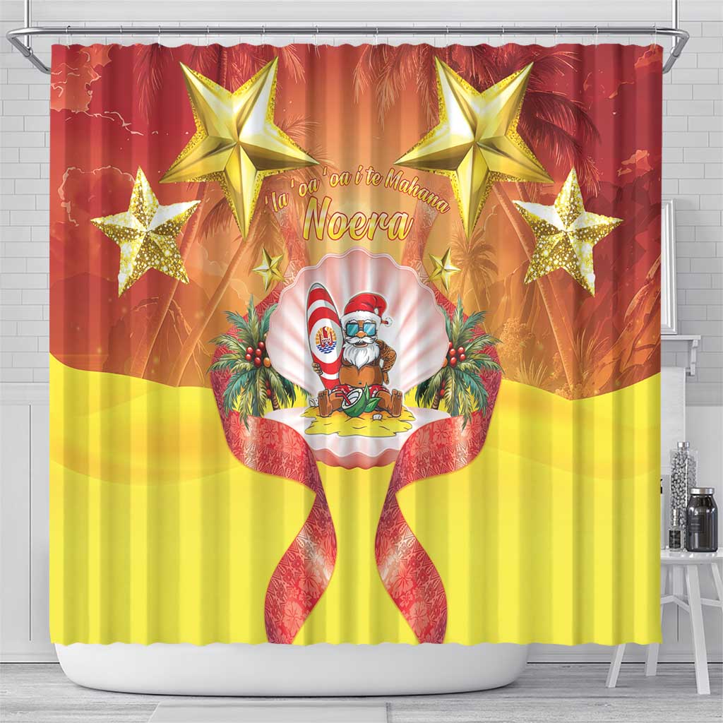 French Polynesia Christmas Shower Curtain Seashell Santa Beach Vibes - Polynesian Pride