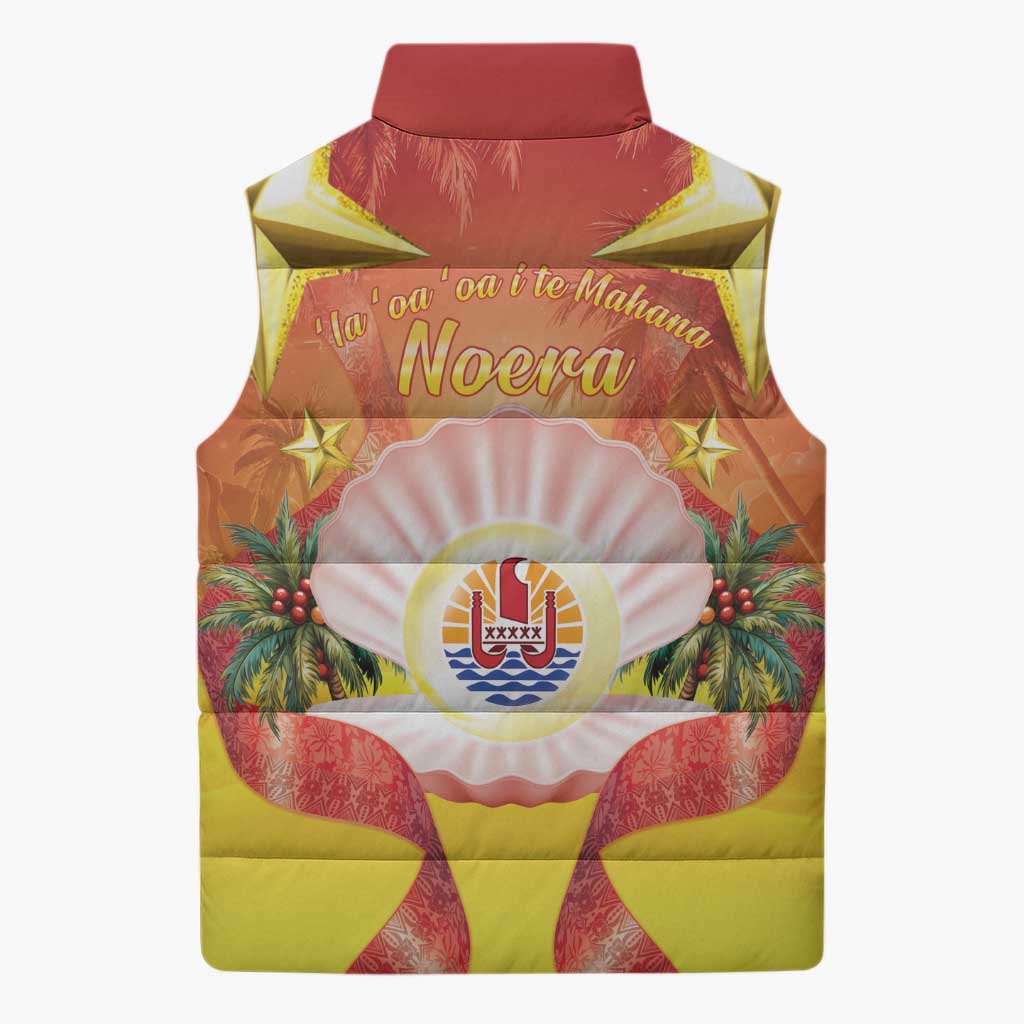 French Polynesia Christmas Sleeveless Puffer Jacket Seashell Santa Beach Vibes - Polynesian Pride