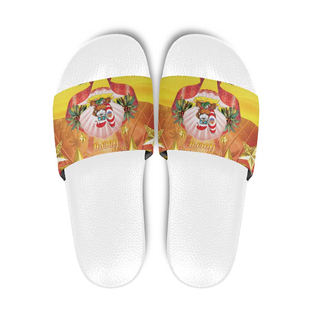 French Polynesia Christmas Slide Sandals Seashell Santa Beach Vibes - Polynesian Pride