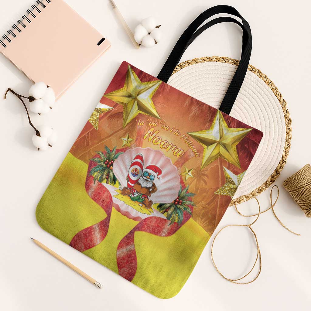 French Polynesia Christmas Tote Bag Seashell Santa Beach Vibes - Polynesian Pride