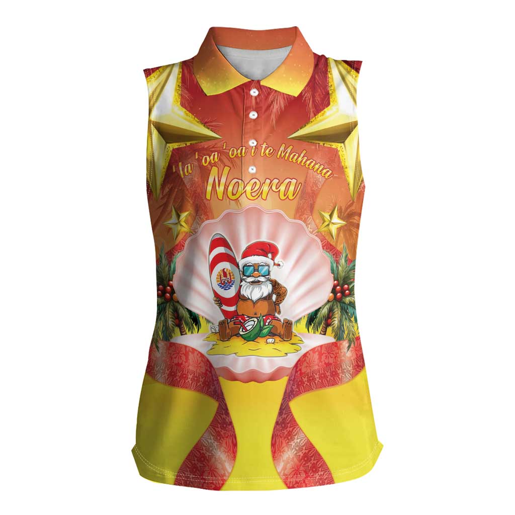 French Polynesia Christmas Women Sleeveless Polo Shirt Seashell Santa Beach Vibes - Polynesian Pride