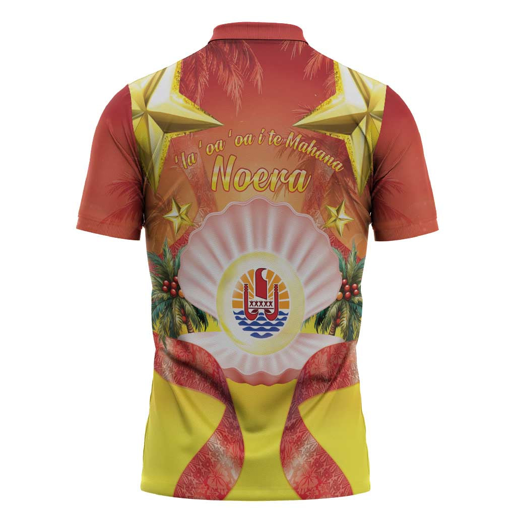French Polynesia Christmas Zipper Polo Shirt Seashell Santa Beach Vibes - Polynesian Pride