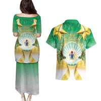 Cook Islands Christmas Couples Matching Puletasi and Hawaiian Shirt Seashell Santa Beach Vibes - Polynesian Pride