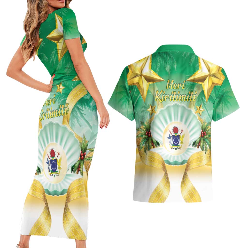 Cook Islands Christmas Couples Matching Short Sleeve Bodycon Dress and Hawaiian Shirt Seashell Santa Beach Vibes - Polynesian Pride