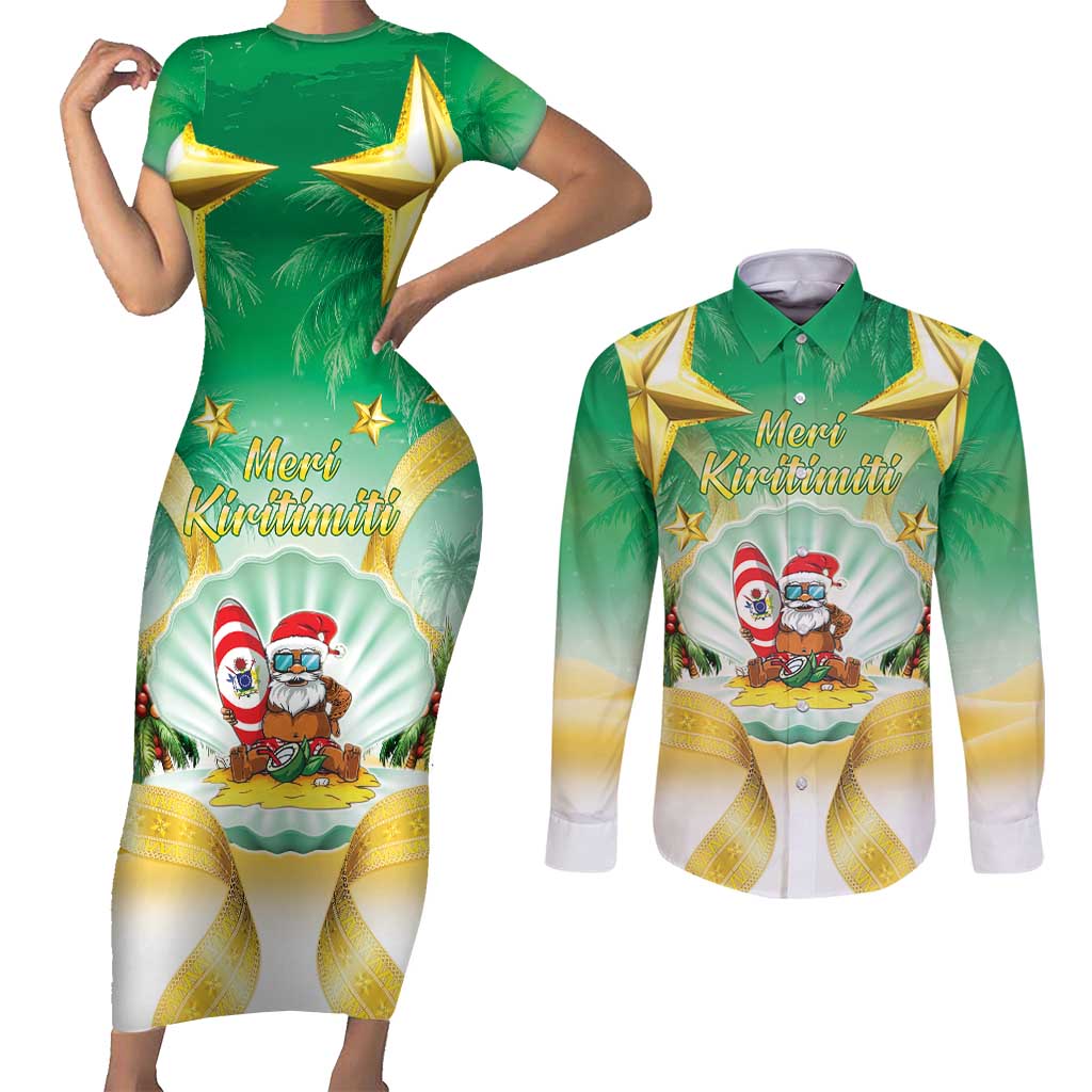 Cook Islands Christmas Couples Matching Short Sleeve Bodycon Dress and Long Sleeve Button Shirt Seashell Santa Beach Vibes - Polynesian Pride