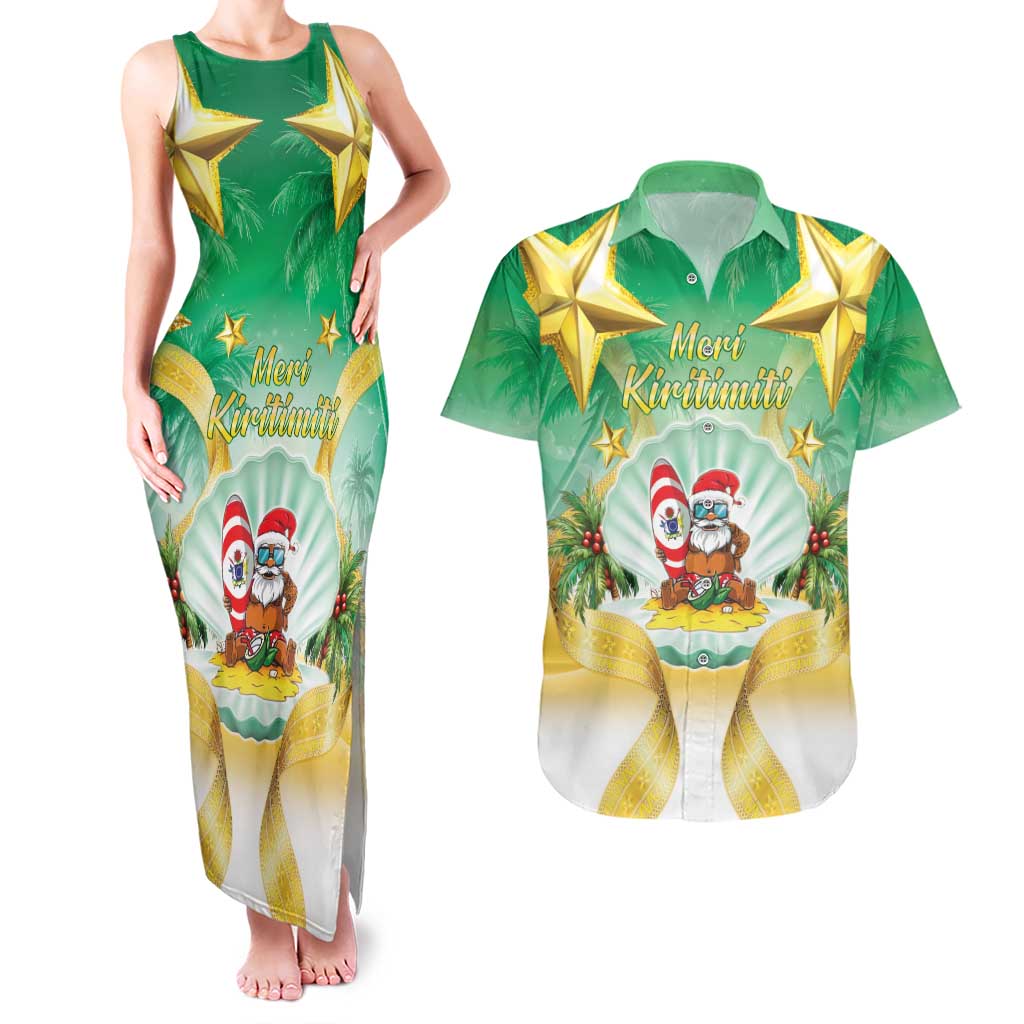 Cook Islands Christmas Couples Matching Tank Maxi Dress and Hawaiian Shirt Seashell Santa Beach Vibes - Polynesian Pride