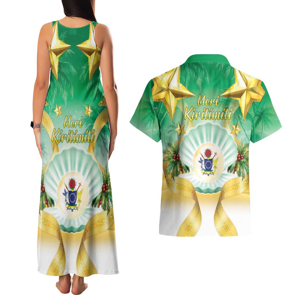 Cook Islands Christmas Couples Matching Tank Maxi Dress and Hawaiian Shirt Seashell Santa Beach Vibes - Polynesian Pride