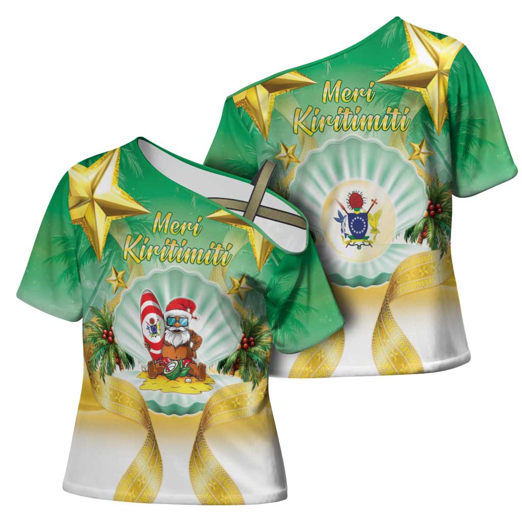 Cook Islands Christmas Cross Shoulder Shirt Seashell Santa Beach Vibes - Polynesian Pride