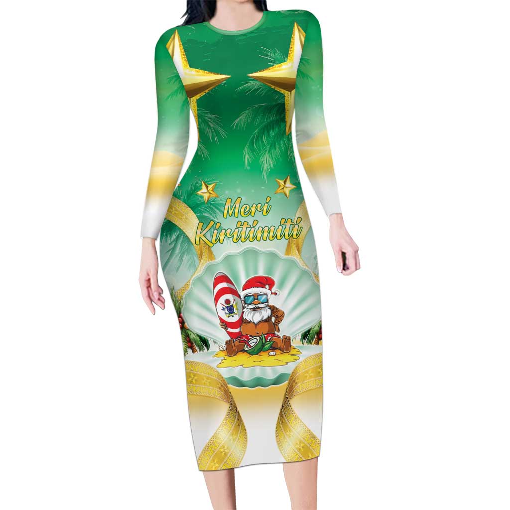Cook Islands Christmas Long Sleeve Bodycon Dress Seashell Santa Beach Vibes - Polynesian Pride