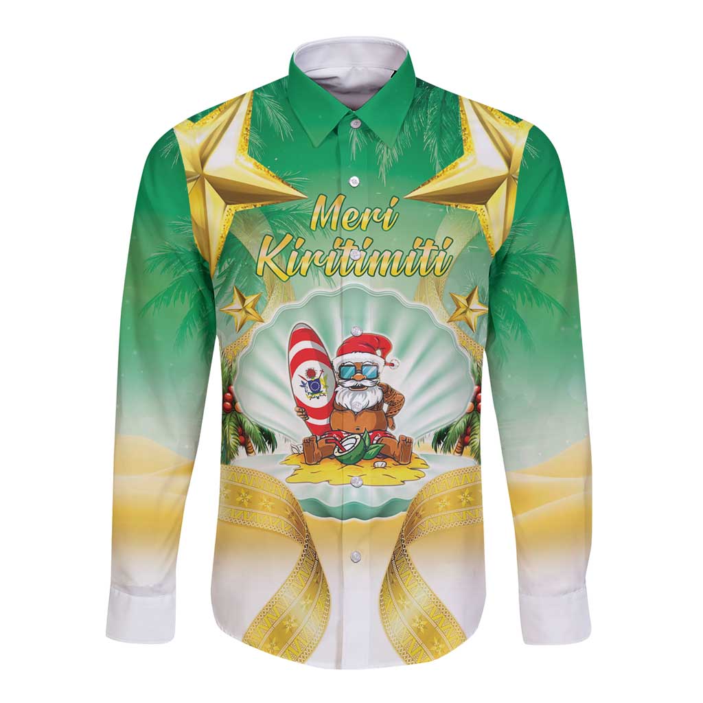 Cook Islands Christmas Long Sleeve Button Shirt Seashell Santa Beach Vibes - Polynesian Pride