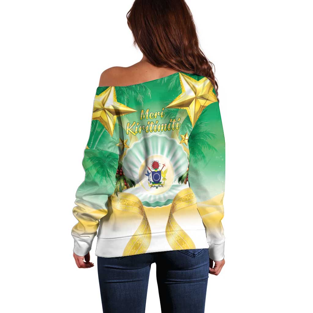 Cook Islands Christmas Off Shoulder Sweater Seashell Santa Beach Vibes - Polynesian Pride