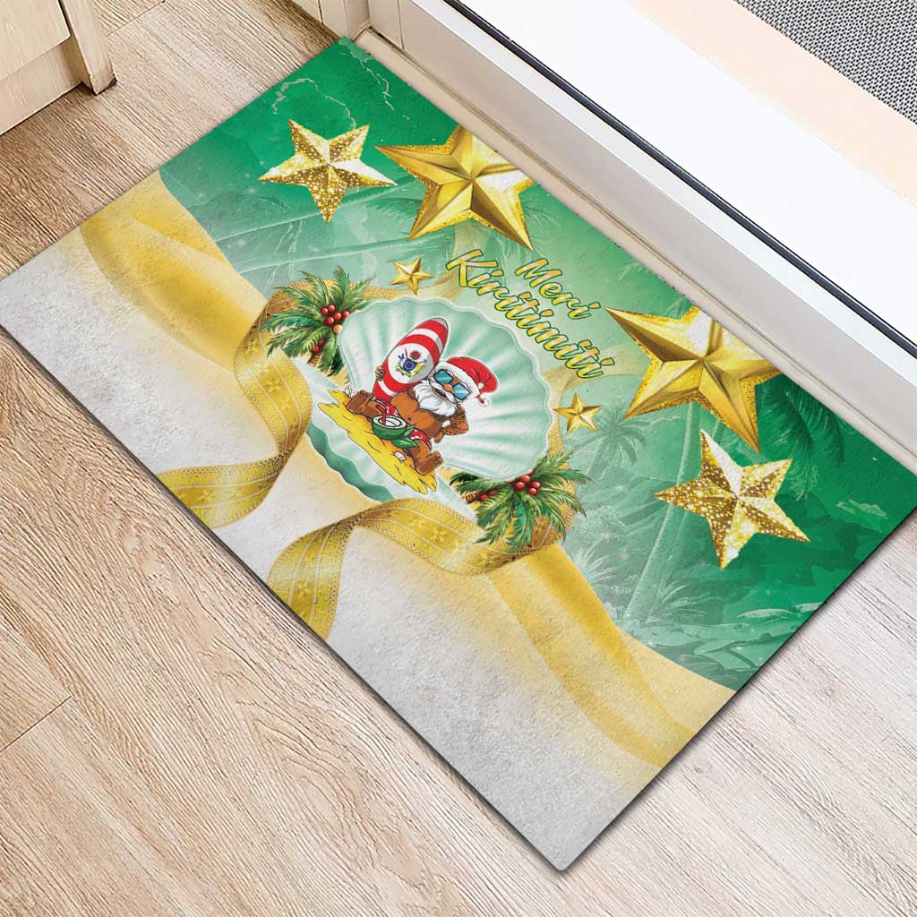 Cook Islands Christmas Rubber Doormat Seashell Santa Beach Vibes - Polynesian Pride