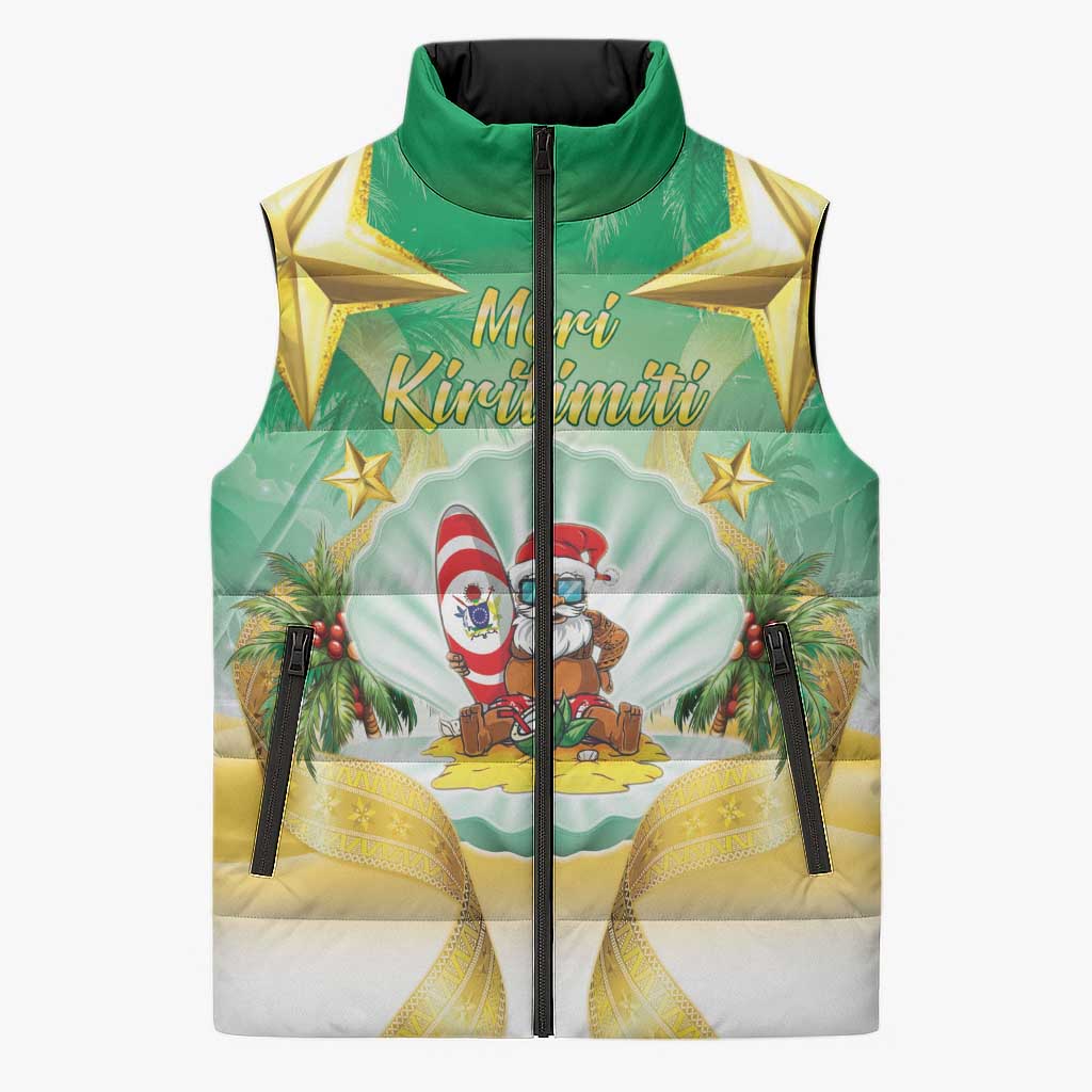 Cook Islands Christmas Sleeveless Puffer Jacket Seashell Santa Beach Vibes - Polynesian Pride