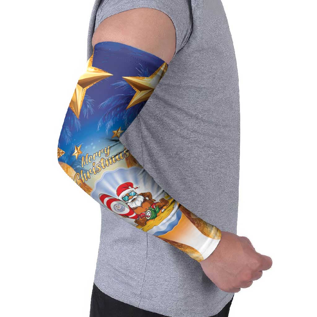 Marshall Islands Christmas Arm Sleeves Seashell Santa Beach Vibes - Polynesian Pride