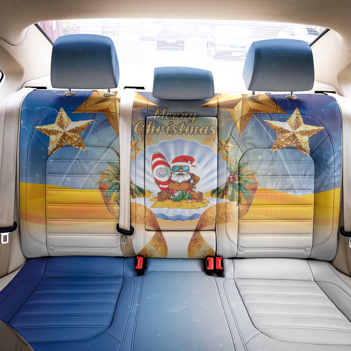 Marshall Islands Christmas Back Car Seat Cover Seashell Santa Beach Vibes - Polynesian Pride