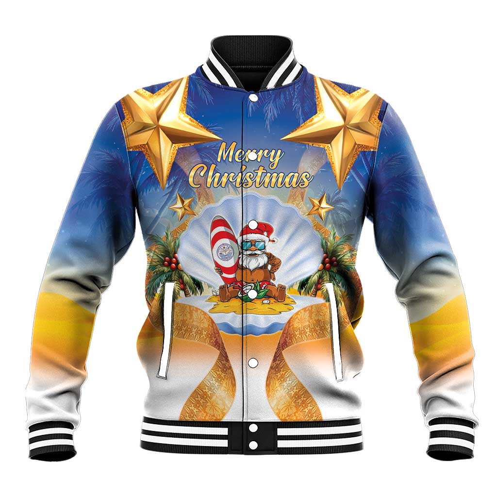 Marshall Islands Christmas Baseball Jacket Seashell Santa Beach Vibes - Polynesian Pride