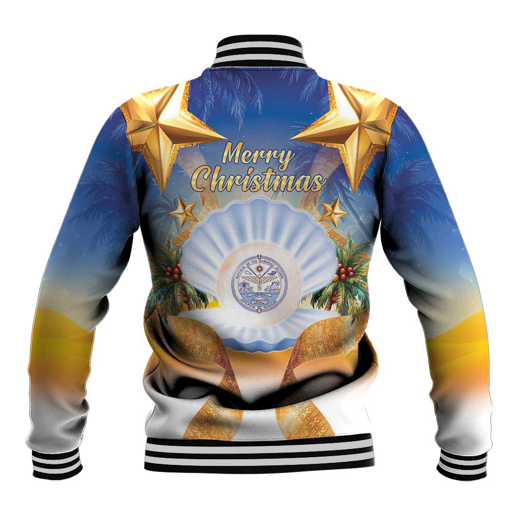 Marshall Islands Christmas Baseball Jacket Seashell Santa Beach Vibes - Polynesian Pride