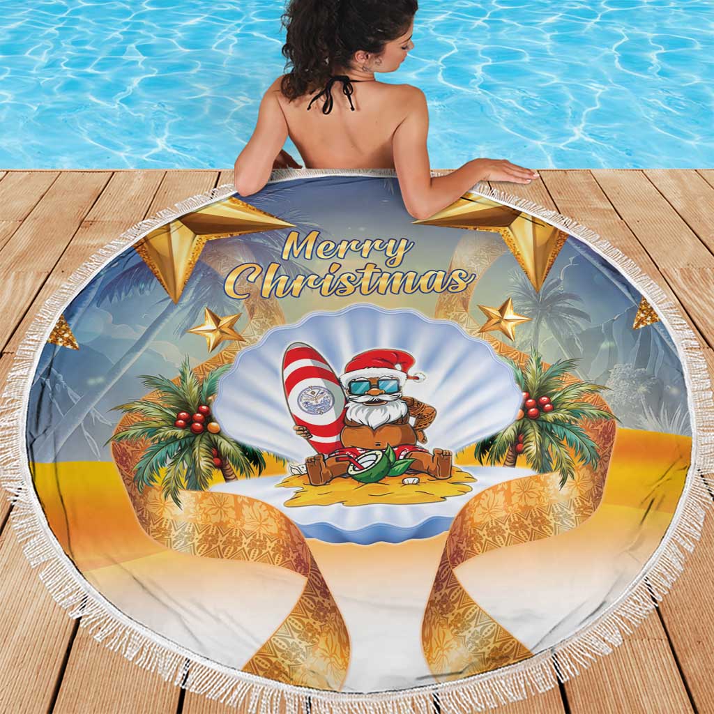 Marshall Islands Christmas Beach Blanket Seashell Santa Beach Vibes - Polynesian Pride