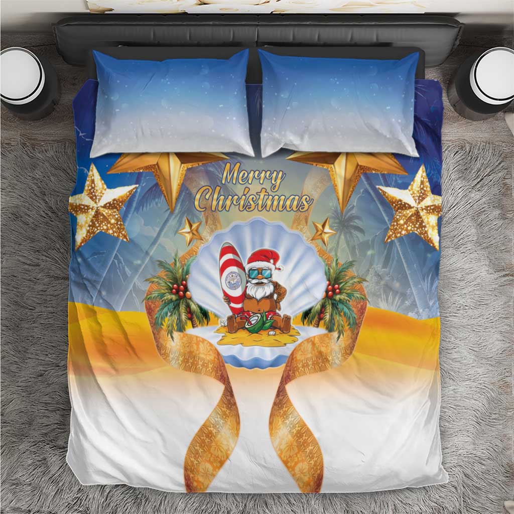Marshall Islands Christmas Bedding Set Seashell Santa Beach Vibes - Polynesian Pride