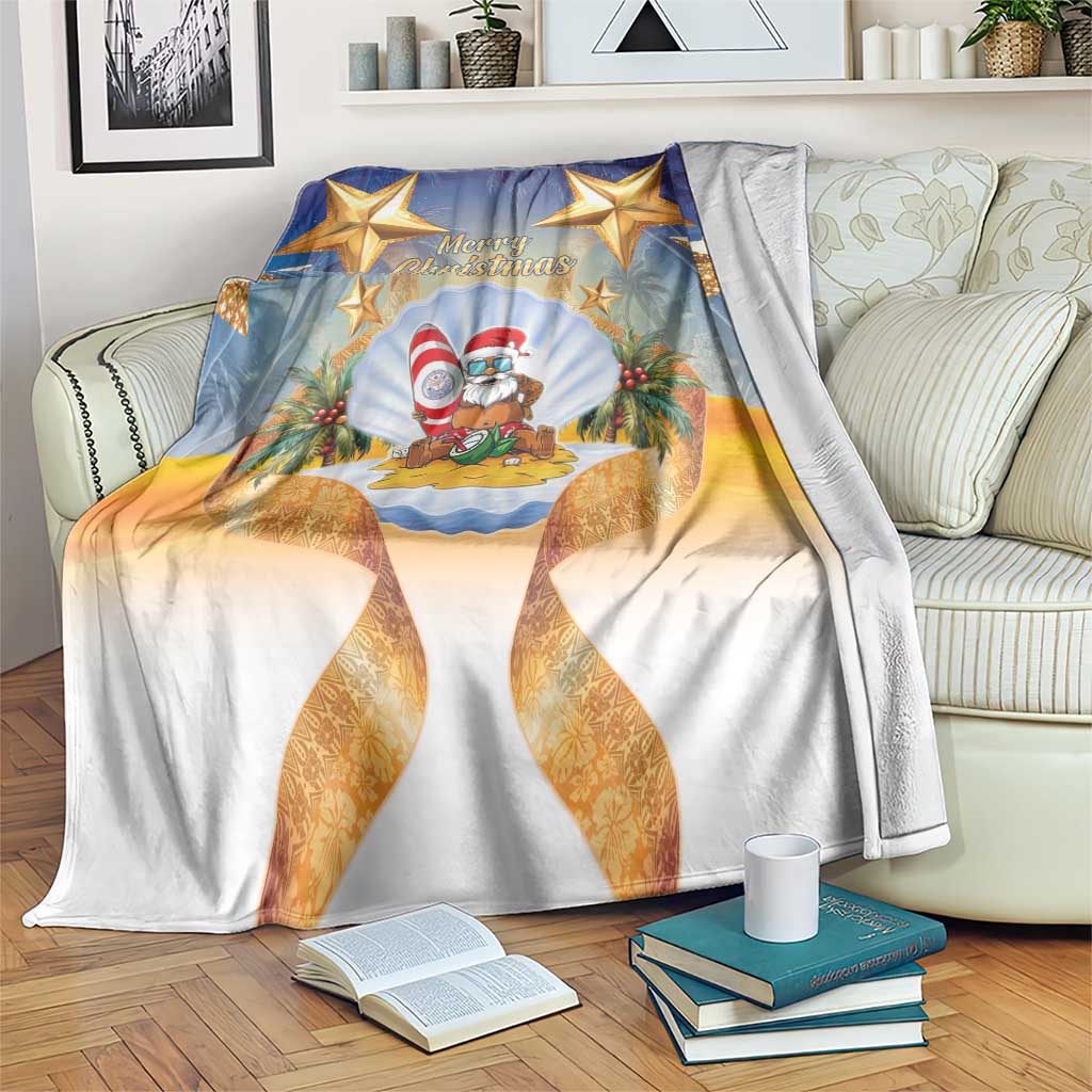 Marshall Islands Christmas Blanket Seashell Santa Beach Vibes - Polynesian Pride
