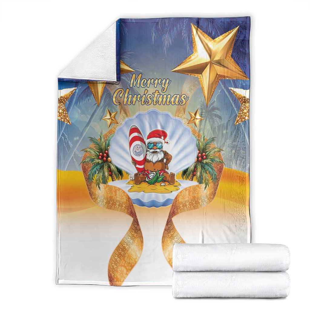 Marshall Islands Christmas Blanket Seashell Santa Beach Vibes - Polynesian Pride