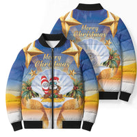 Marshall Islands Christmas Bomber Puffer Jacket Seashell Santa Beach Vibes - Polynesian Pride