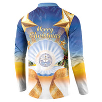 Marshall Islands Christmas Button Sweatshirt Seashell Santa Beach Vibes - Polynesian Pride