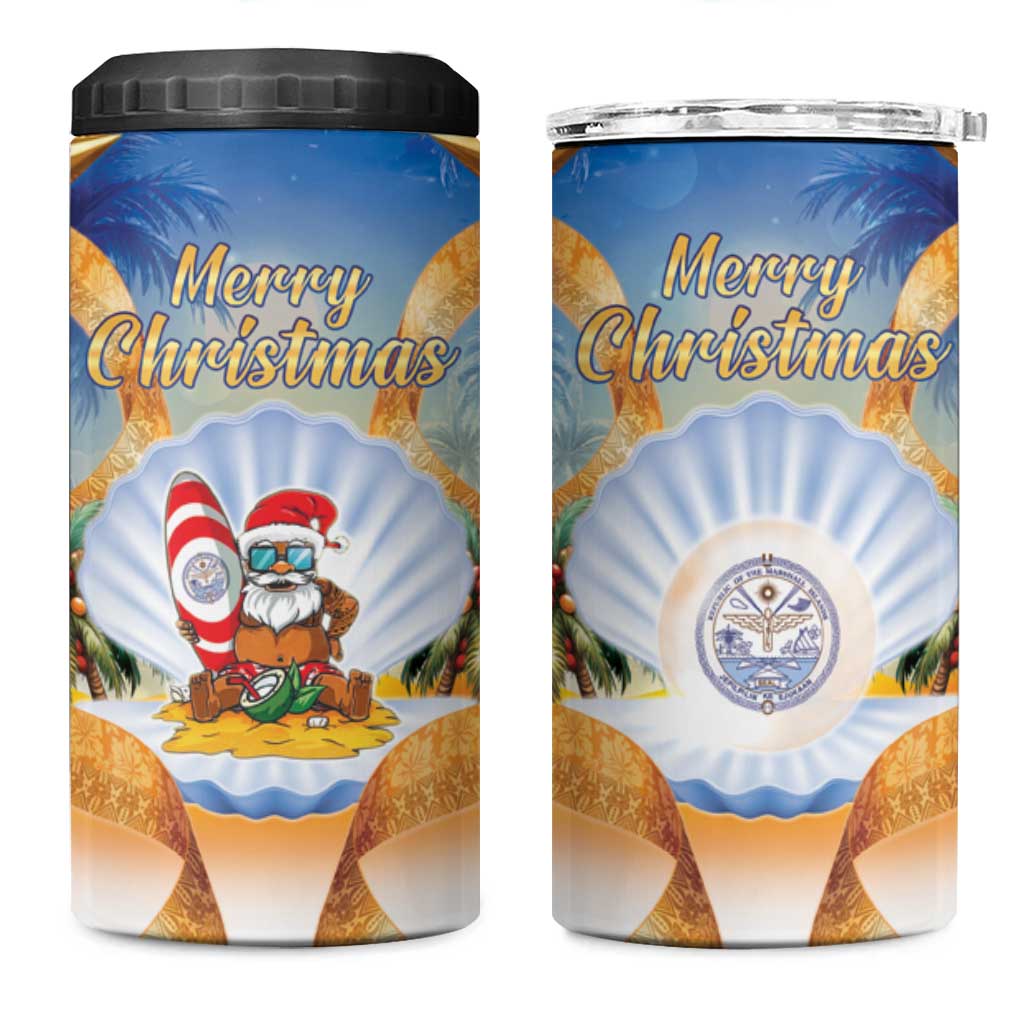 Marshall Islands Christmas 4 in 1 Can Cooler Tumbler Seashell Santa Beach Vibes - Polynesian Pride