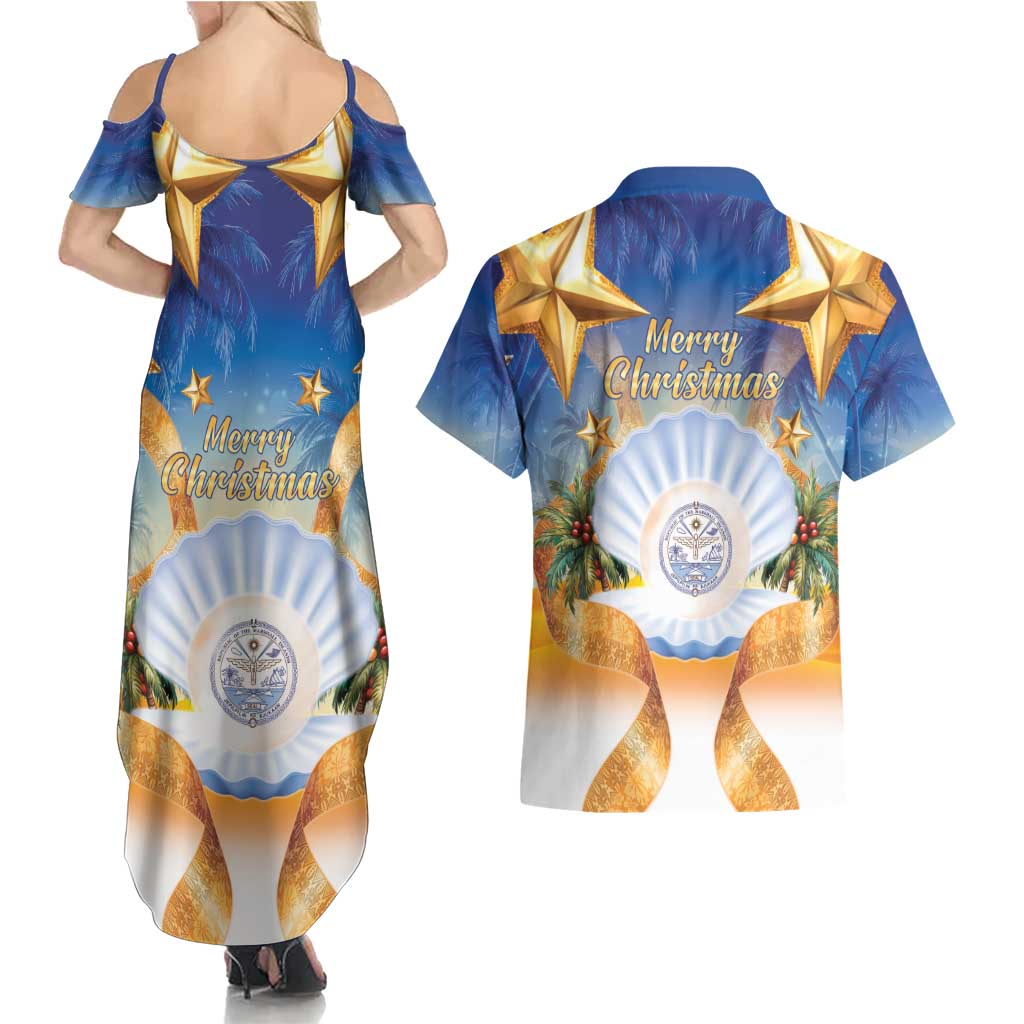 Marshall Islands Christmas Couples Matching Summer Maxi Dress and Hawaiian Shirt Seashell Santa Beach Vibes - Polynesian Pride