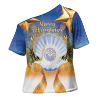 Marshall Islands Christmas Cross Shoulder Shirt Seashell Santa Beach Vibes - Polynesian Pride