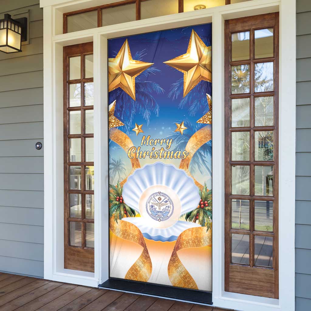 Marshall Islands Christmas Door Cover Seashell Santa Beach Vibes - Polynesian Pride