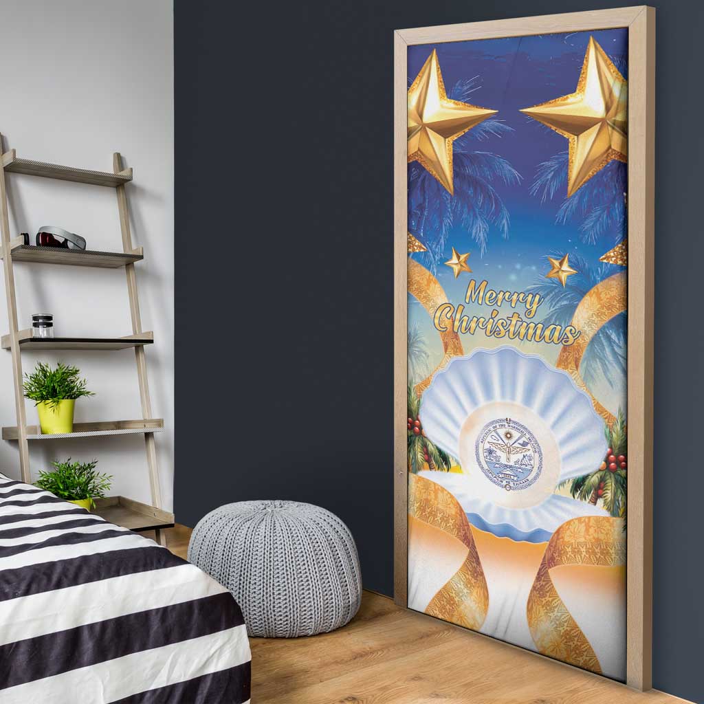 Marshall Islands Christmas Door Cover Seashell Santa Beach Vibes - Polynesian Pride