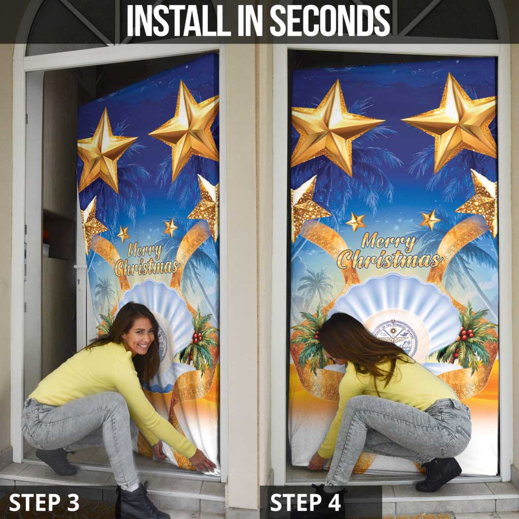 Marshall Islands Christmas Door Cover Seashell Santa Beach Vibes - Polynesian Pride