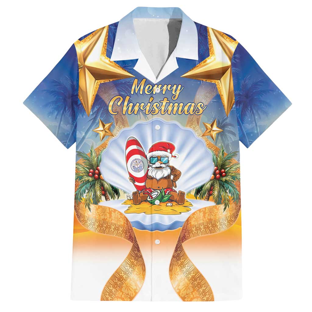 Marshall Islands Christmas Family Matching Long Sleeve Bodycon Dress and Hawaiian Shirt Seashell Santa Beach Vibes - Polynesian Pride