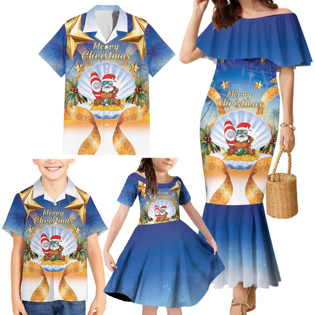 Marshall Islands Christmas Family Matching Mermaid Dress and Hawaiian Shirt Seashell Santa Beach Vibes - Polynesian Pride